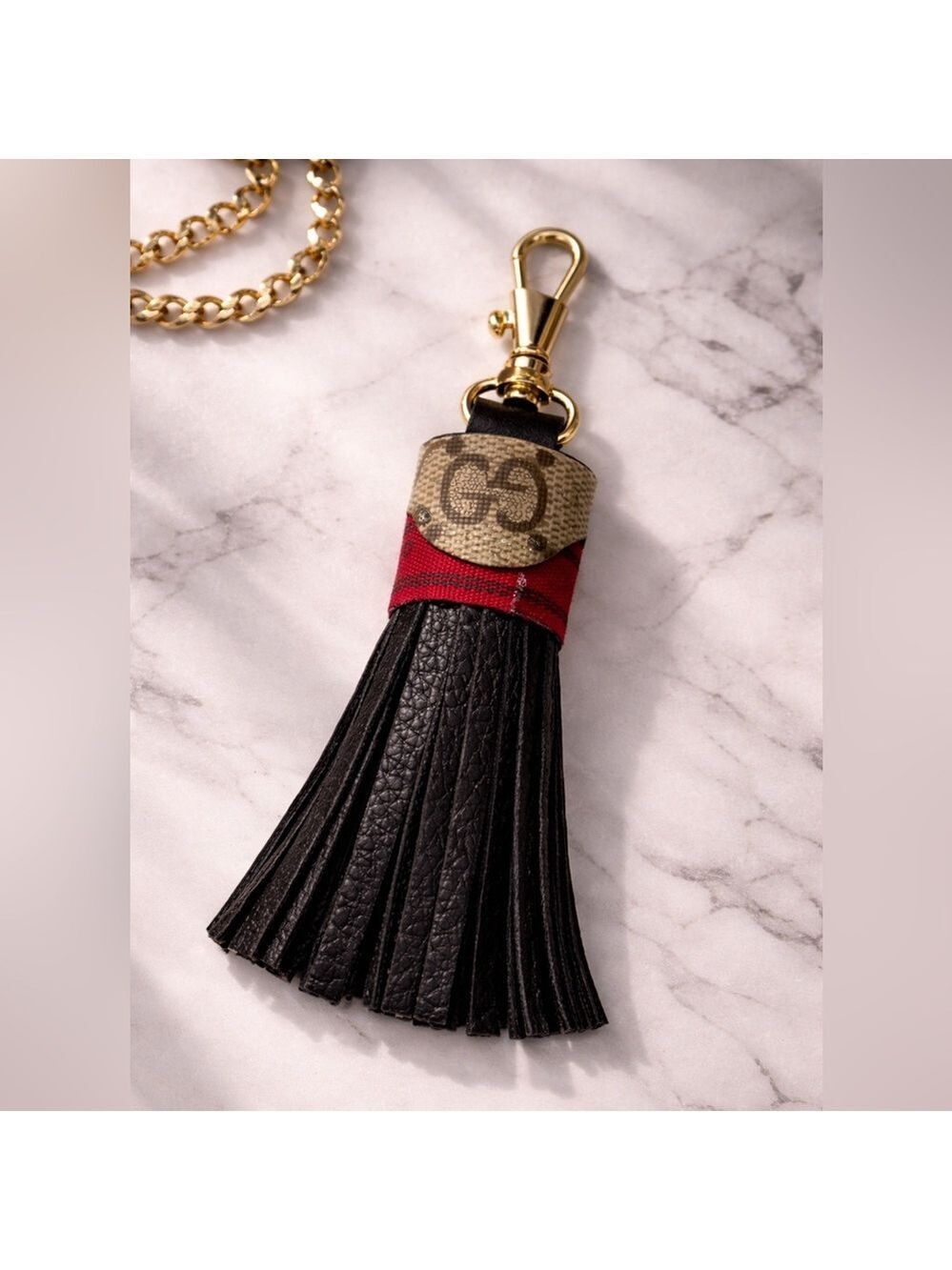 Designer Canvas Tassel Keychain – Red Stripe Detail